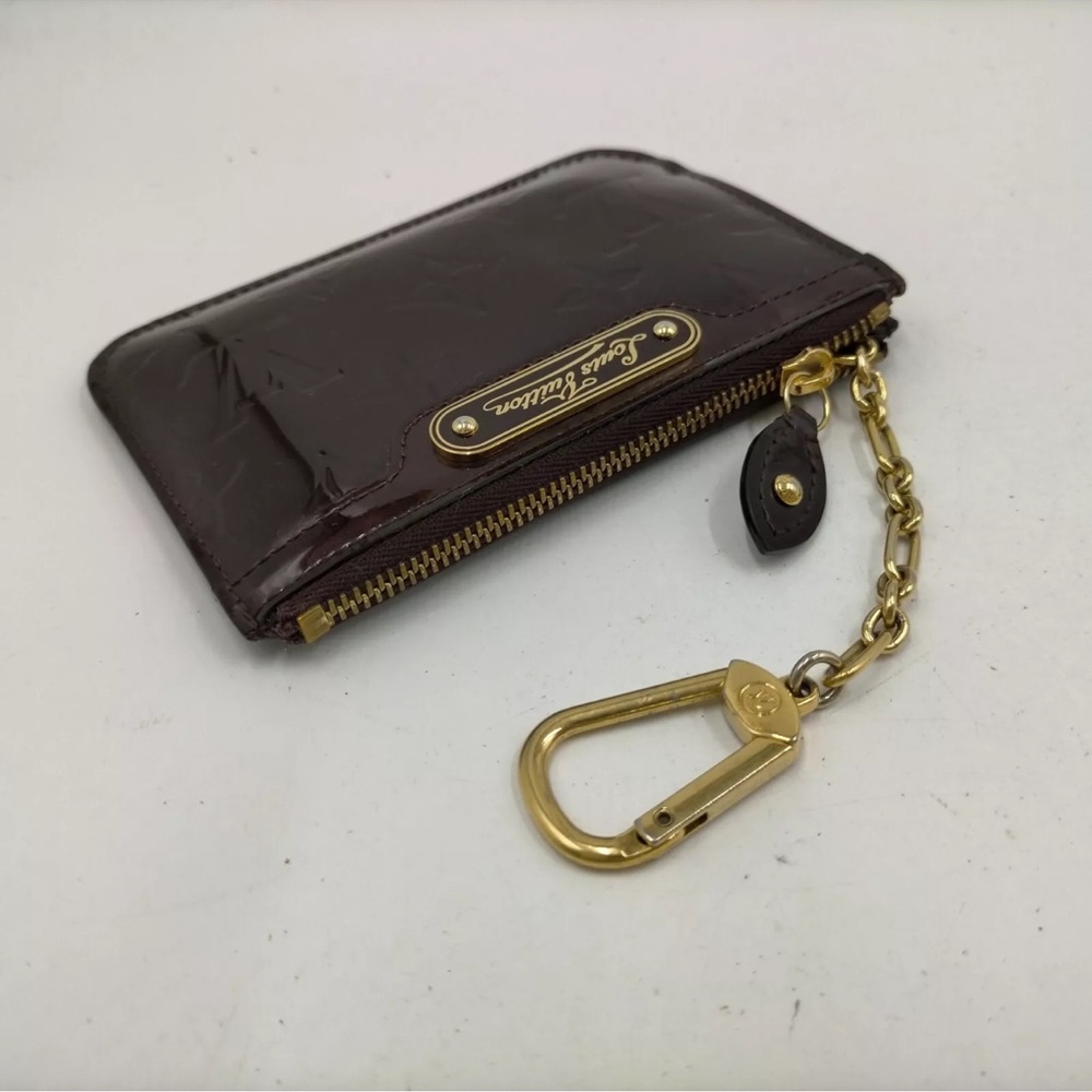 Louis Vuitton Key Chain Card Wallet Zipper Amarante Patent Leather Preowned - Picture 10 of 11
